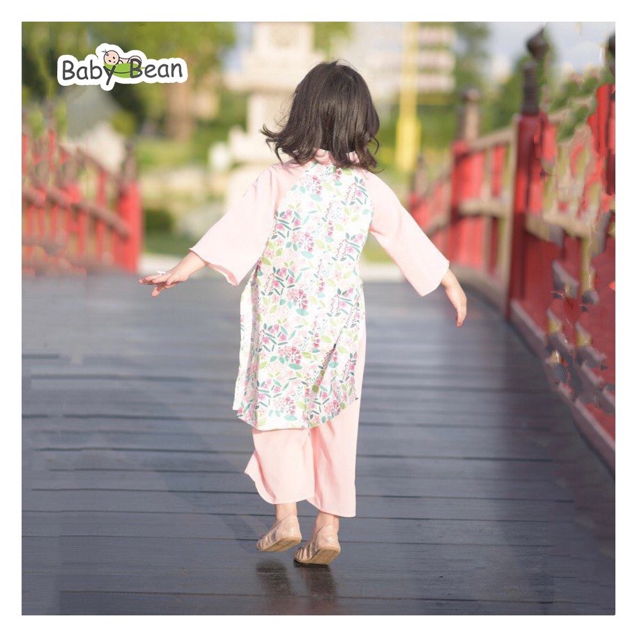 Bộ Áo Dài Truyền Thống vải Chiffon Hoa Bé Gái BabyBean