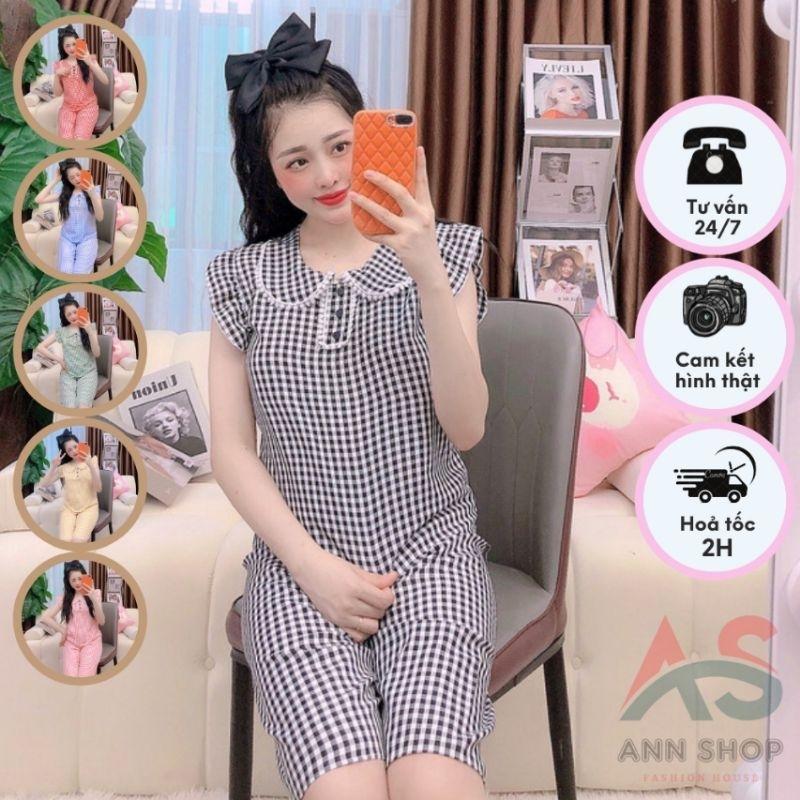 Set lửng caro áo đính nút phối ren mặc nhà , kute , dễ thương Annshop m0021