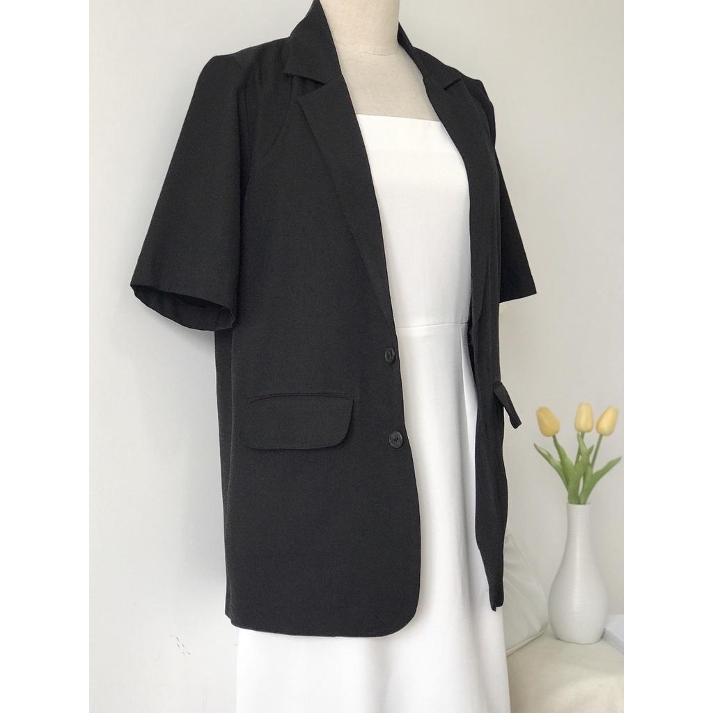 Áo blazer tay ngắn, vest nữ phong cách công sở phom suông 3 màu, có túi nắp, dễ mặc đi làm đi chơi