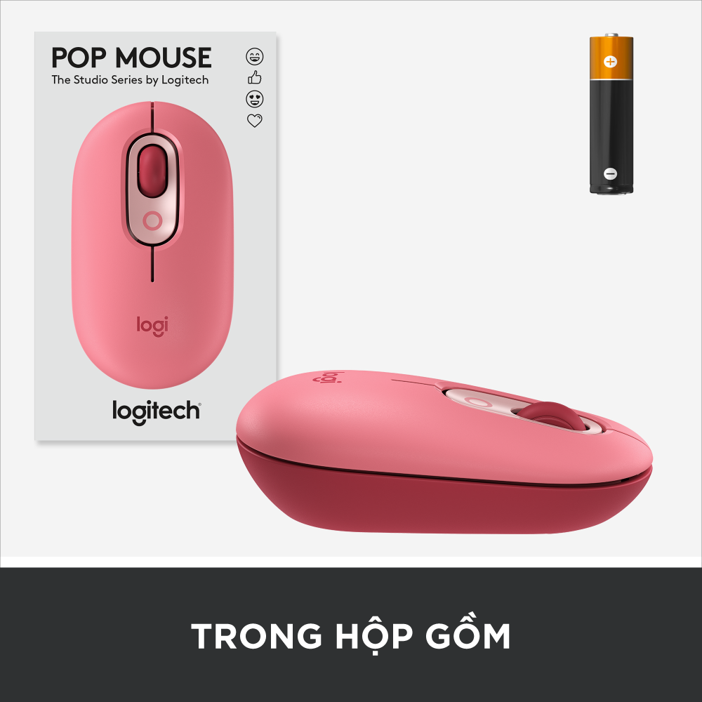 Chuột không dây bluetooth Logitech POP MOUSE - giảm ồn, nút emoji tùy chỉnh - Hàng chính hãng