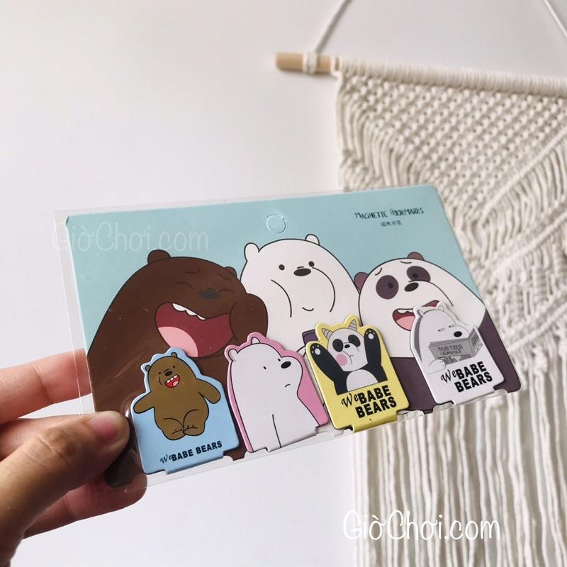 Bộ 4 Bookmark nam châm kẹp sách hình 3 chú gấu We Bare Bears