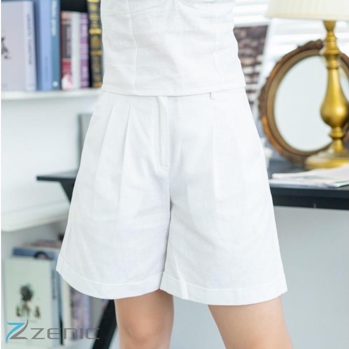 Quần short nữ Linen trơn dáng dài qua gối ống rộng 3 ly xếp – ZENIC