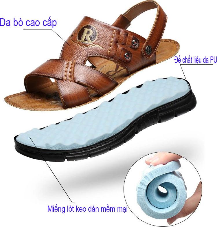 Giày Sandal công sở đế mềm da bò thật kiểu dáng Hàn Quốc thiết kế hiện đại mã 51632 - Vàng Nâu - 40