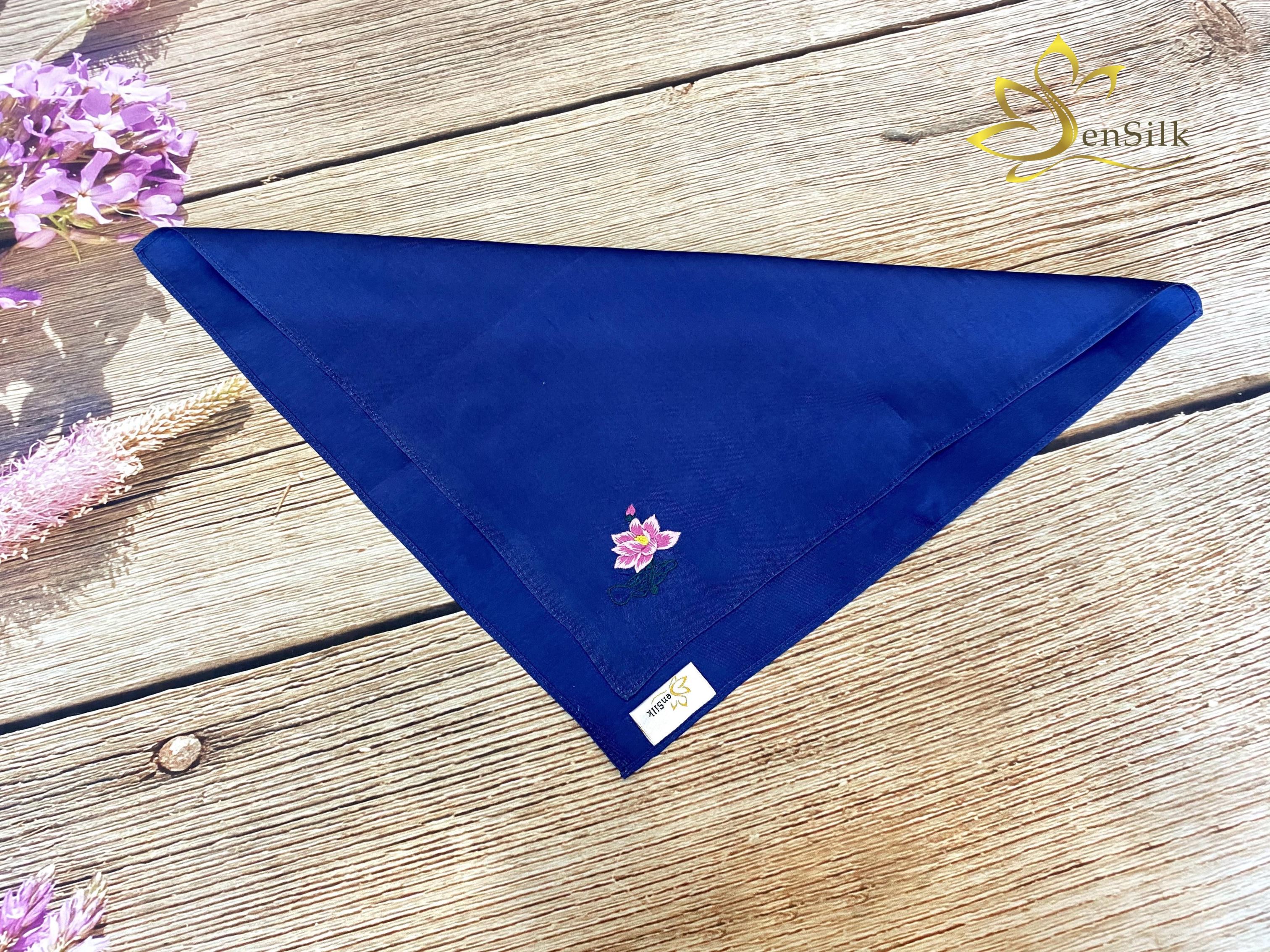 Khăn Tay Thêu Sen Silk 100% Lụa Tơ Tằm Thuần Việt - Silk Handkerchief Hand Embroidery - Pocket Square Silk Handmade - Quà Tặng Đối Tác