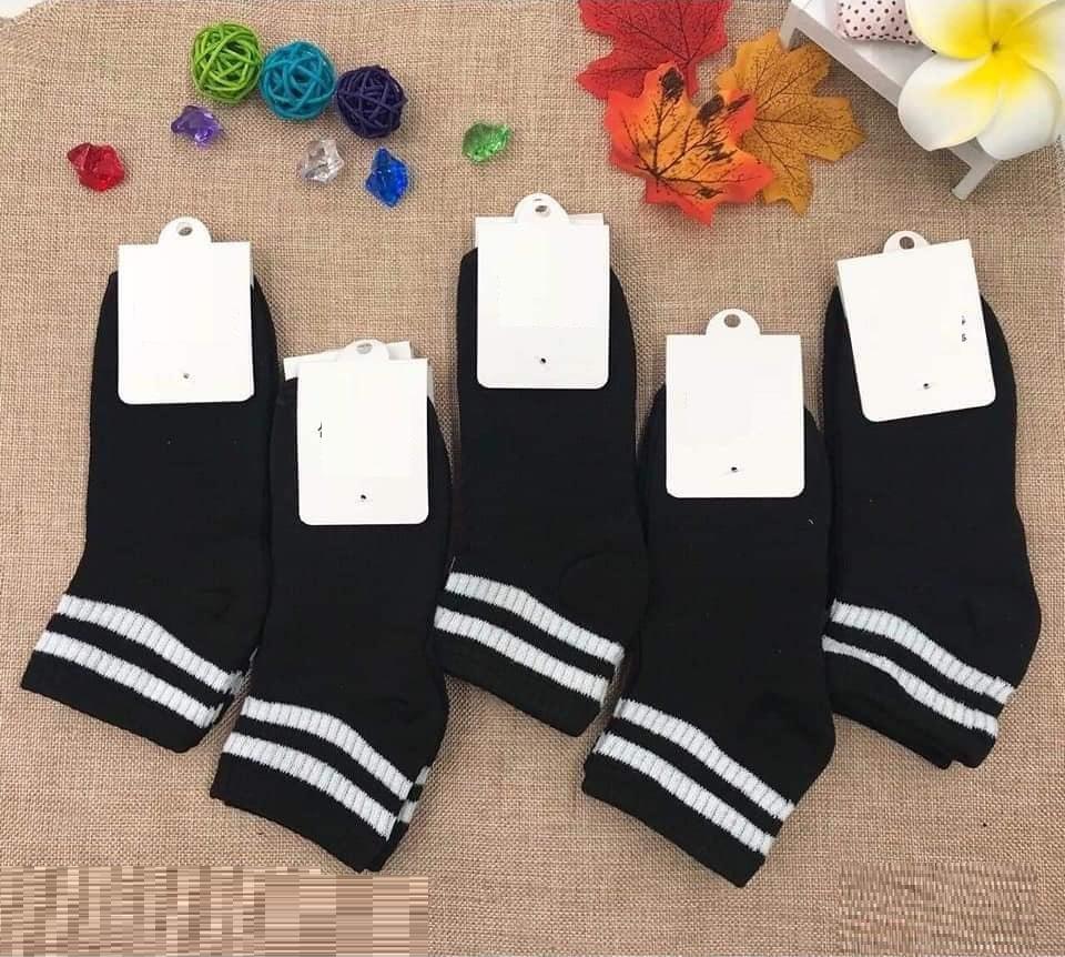 Combo 5 đôi Tất kẻ cổ ngắn đen trắng phong cách Hàn Quốc