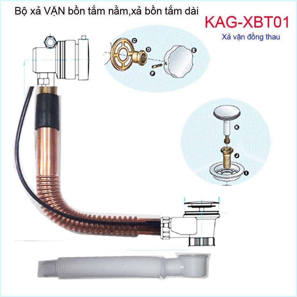 Bộ xả bồn tắm bằng thau KAG-XBT01, Bộ xả bồn tắm nằm tay vặn đồng thau cao cấp siêu bền sử dụng tốt