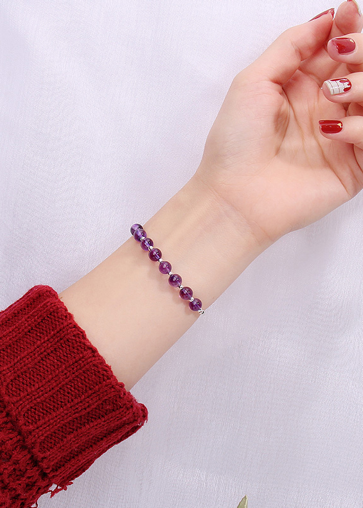 Vòng tay đá thạch anh tím phối charm ống bạc mệnh hỏa, thổ - Ngọc Quý Gemstones