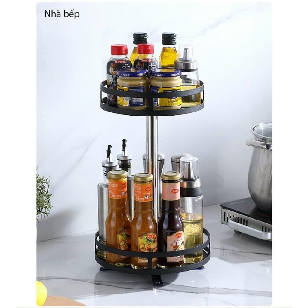 Kệ gia vị xoay 360 độ 2 Tầng/3 Tầng kệ để đồ nhà bếp thông minh dáng vuông tròn