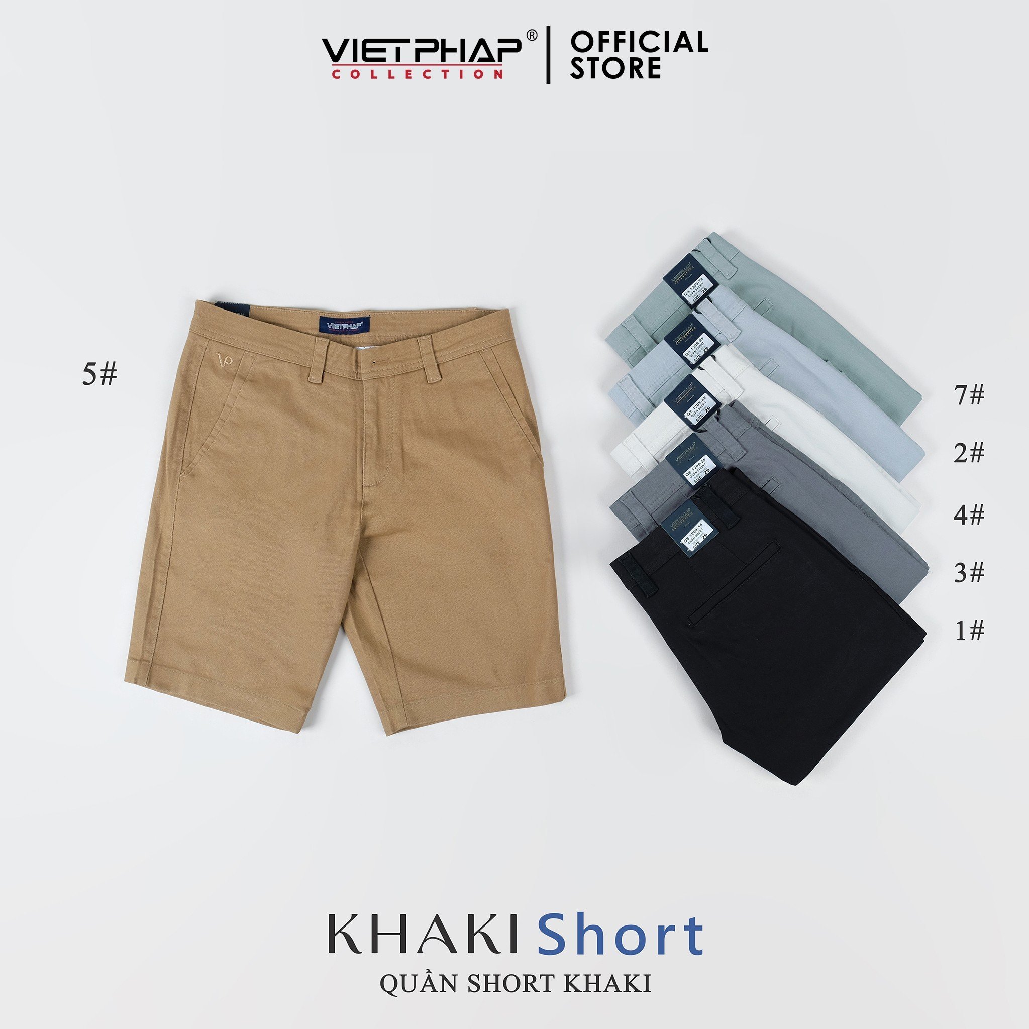 Quần Short Kaki Cao Cấp VIỆT PHÁP/ Form basic/ thêu logo sườn, chất liệu dệt cotton mềm mịn hút mồ hôi, không phai màu 1209