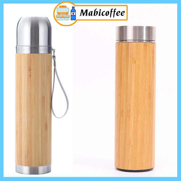 Bình Giữ Nhiệt Làm Bằng Ống Tre 500ML - Inox 304 Cao Cấp