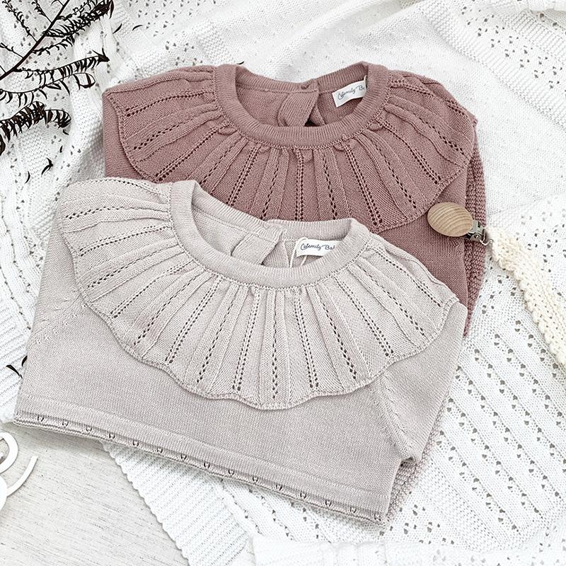 Bé Gái Romper Áo Liền Quần Thu Đông Bé Mới Sinh Dệt Kim Romper Áo Liền Quần Đùi Ren Tay Dài Quần Áo Bé Sơ Sinh Trẻ Sơ Sinh Áo Liền Quần Đùi Bé Gái Tổng Thể