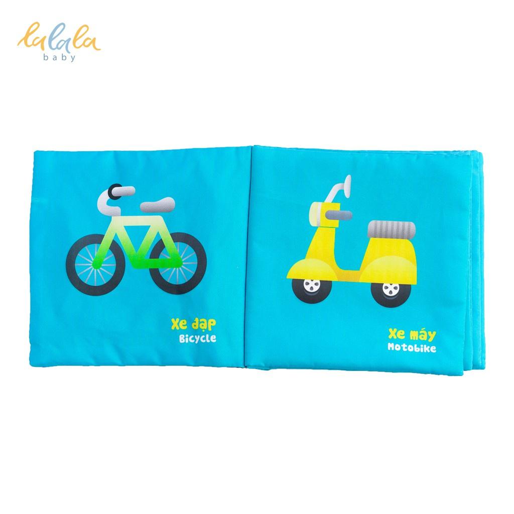 Combo 2 cuốn sách vải Lalala Baby kích thích đa giác quan, kích thước 15x15cm 12 trang (Phương tiện GT, Động vật)