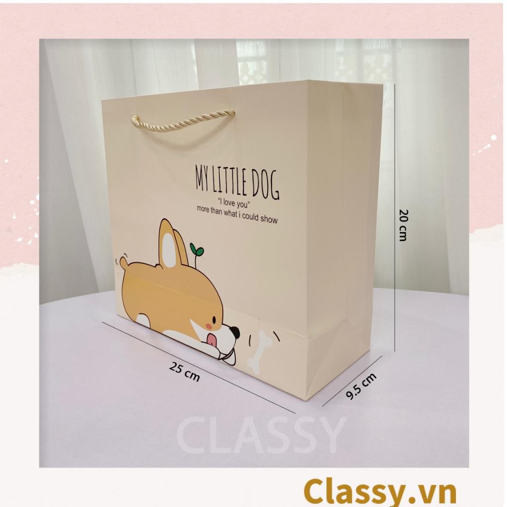 TÚI (KHÔNG HỘP) giấy Classy  quai xách 30 X 12 X 27 CM đựng đồ quà tặng hình thú cưng Corgi (Sản phẩm chỉ gồm TÚI)