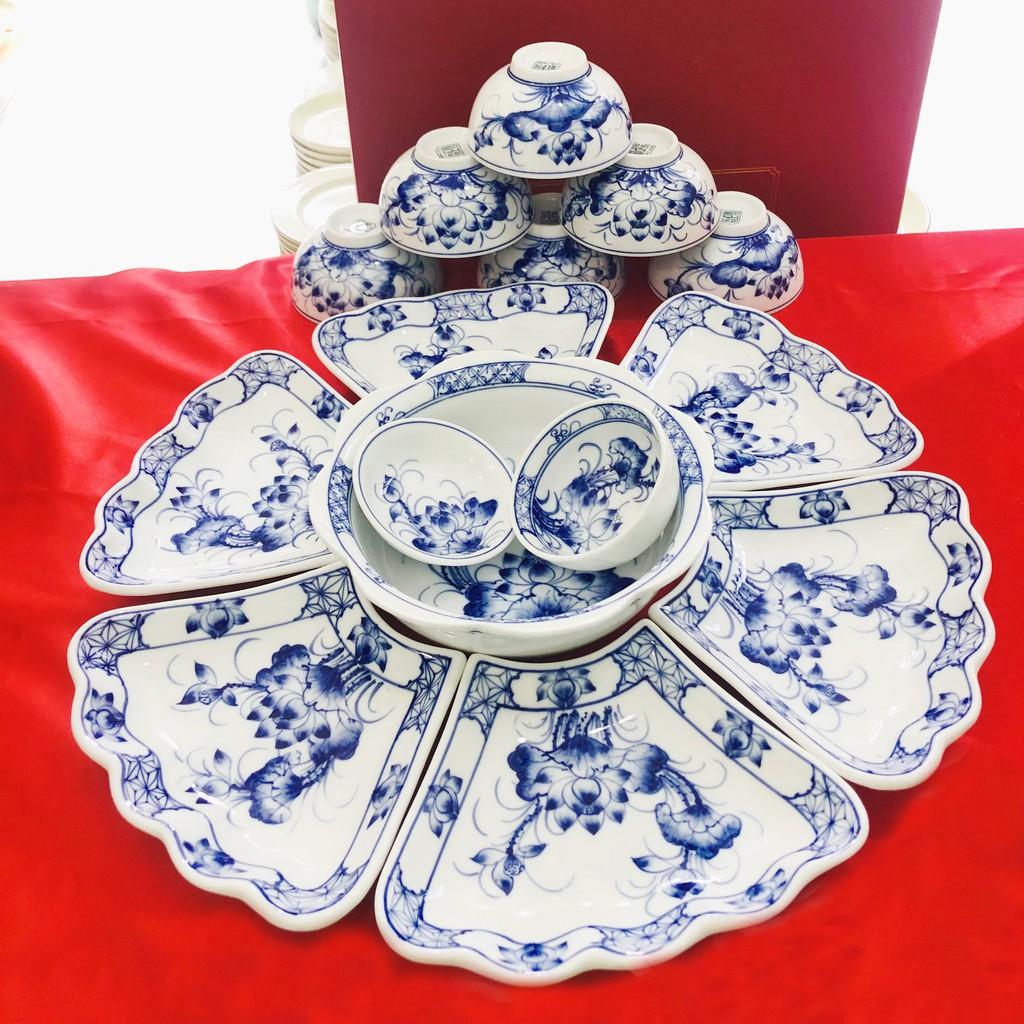 Bộ bát đĩa, bộ đồ ăn mặt trời cao cấp Bát Tràng 15 món : 1 tô 6 chén 6 đĩa 1 mắm 1 muối
