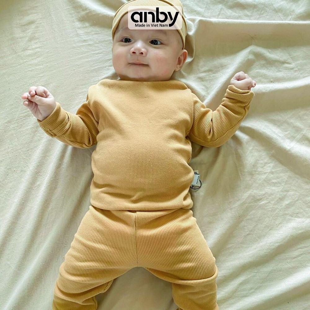Bộ quần áo dài tay body trẻ em ANBY unisex nhiều màu cho bé từ sơ sinh đến 4 tuổi kèm nón củ tỏi