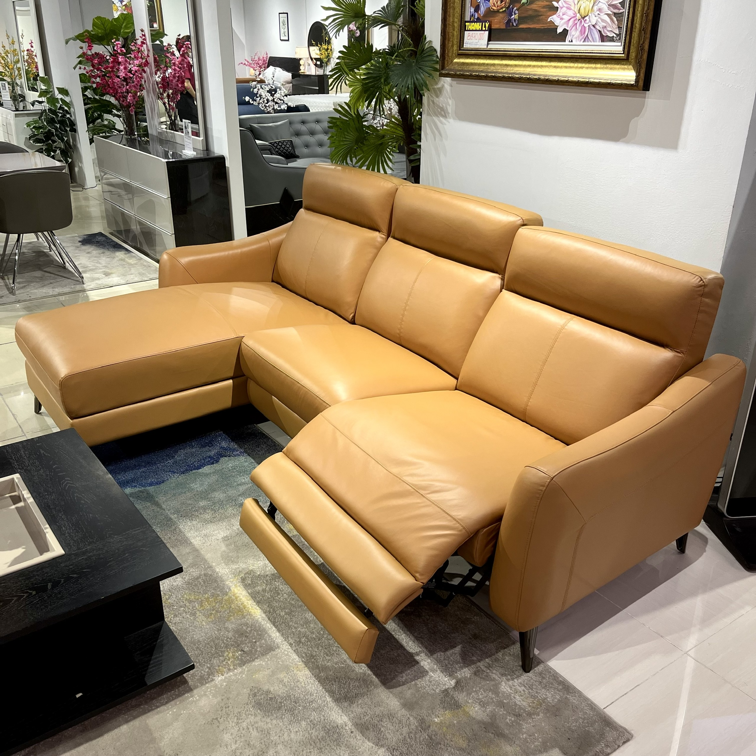 Sofa Thư Giãn Chữ L 2m6 Da Bò Tiếp Xúc YB919 - 8019 Cam Apricot