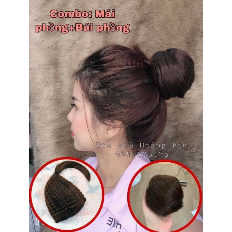 Tóc giả nữ mái phồng và búi phồng cao cấp, tóc búi, tóc mái giả, độn phồng mái