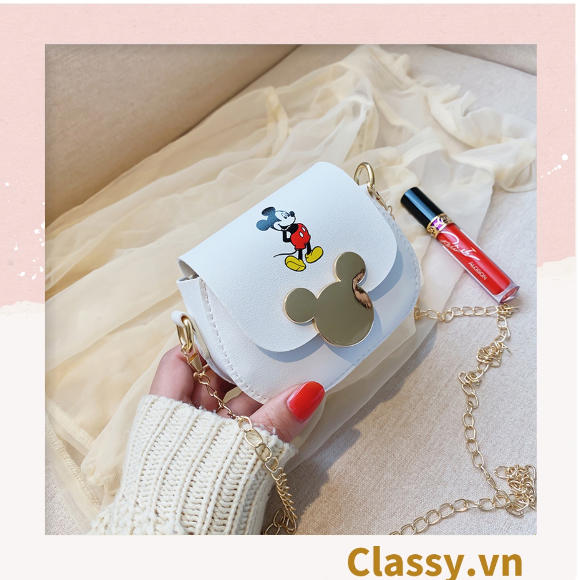 Túi xách đeo chéo da trơn khóa mickey siêu xinh, đủ màu T291