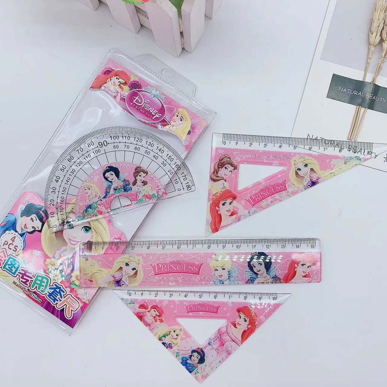 Đồ dùng học tập cho bé, Bộ thước kẻ 4 món hoạt hình dễ thương cute cho bé lựa chọn
