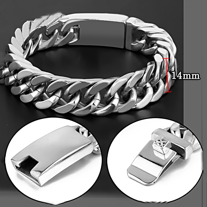 Lắc tay nam kiểu lặc đôi bảng to 14mm MVT023 Không đen không gỉ sét