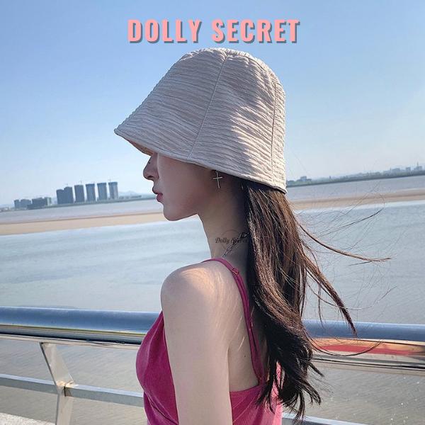 Mũ bucket tai bèo vải xô Hàn vành cụp chống nắng chất cotton dập nổi DOLLY SECRET M03