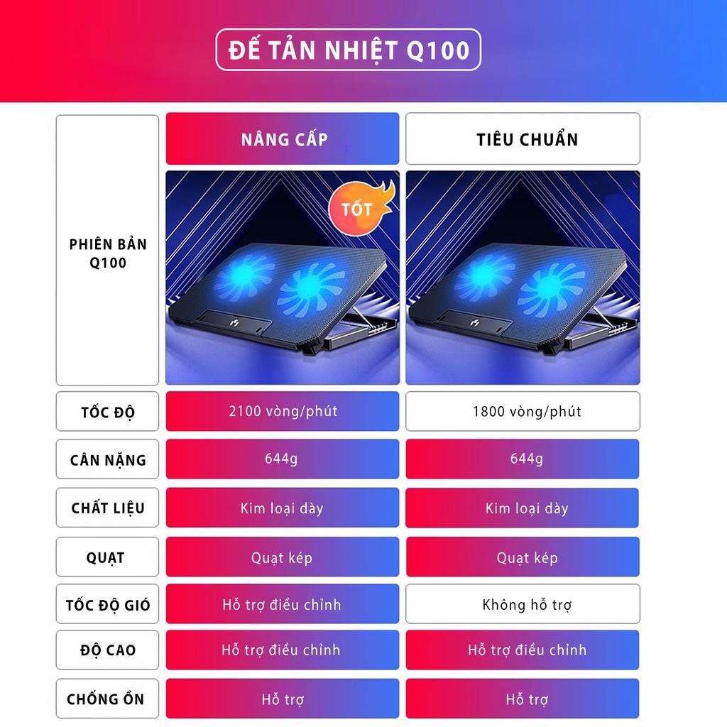 Đế tản nhiệt laptop máy tính bảng Q100 làm mát nhanh đèn led gaming quạt chống ồn 4 mức chỉnh độ cao phiên bản cao cấp 2022