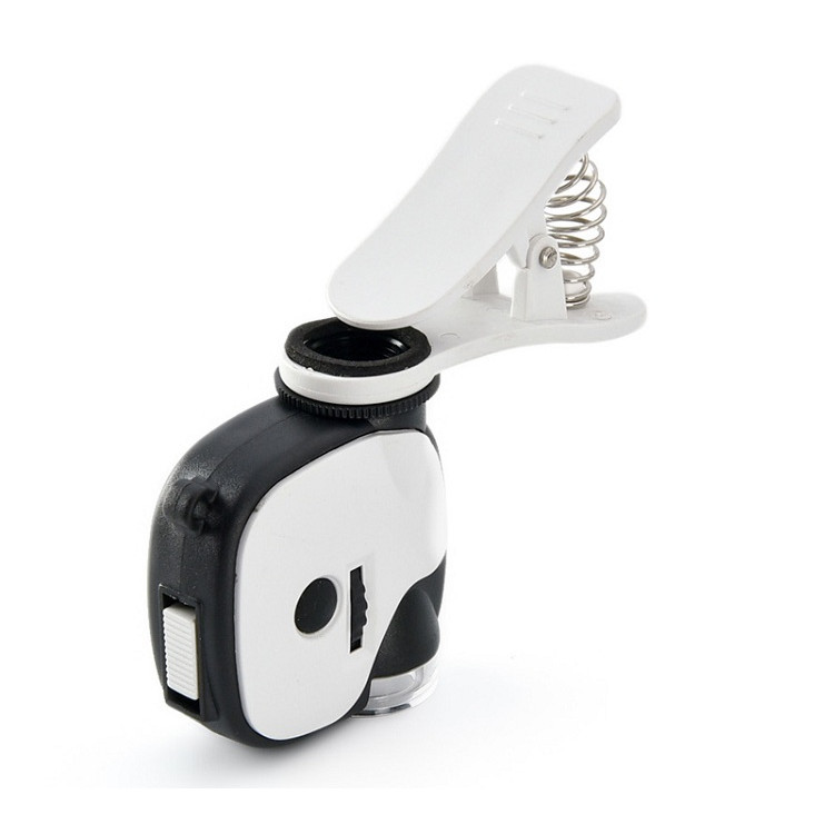 Kính lúp 55X mini kẹp điện thoại có đèn trợ sáng nhỏ gọn, thông minh, chính xác cao cấp