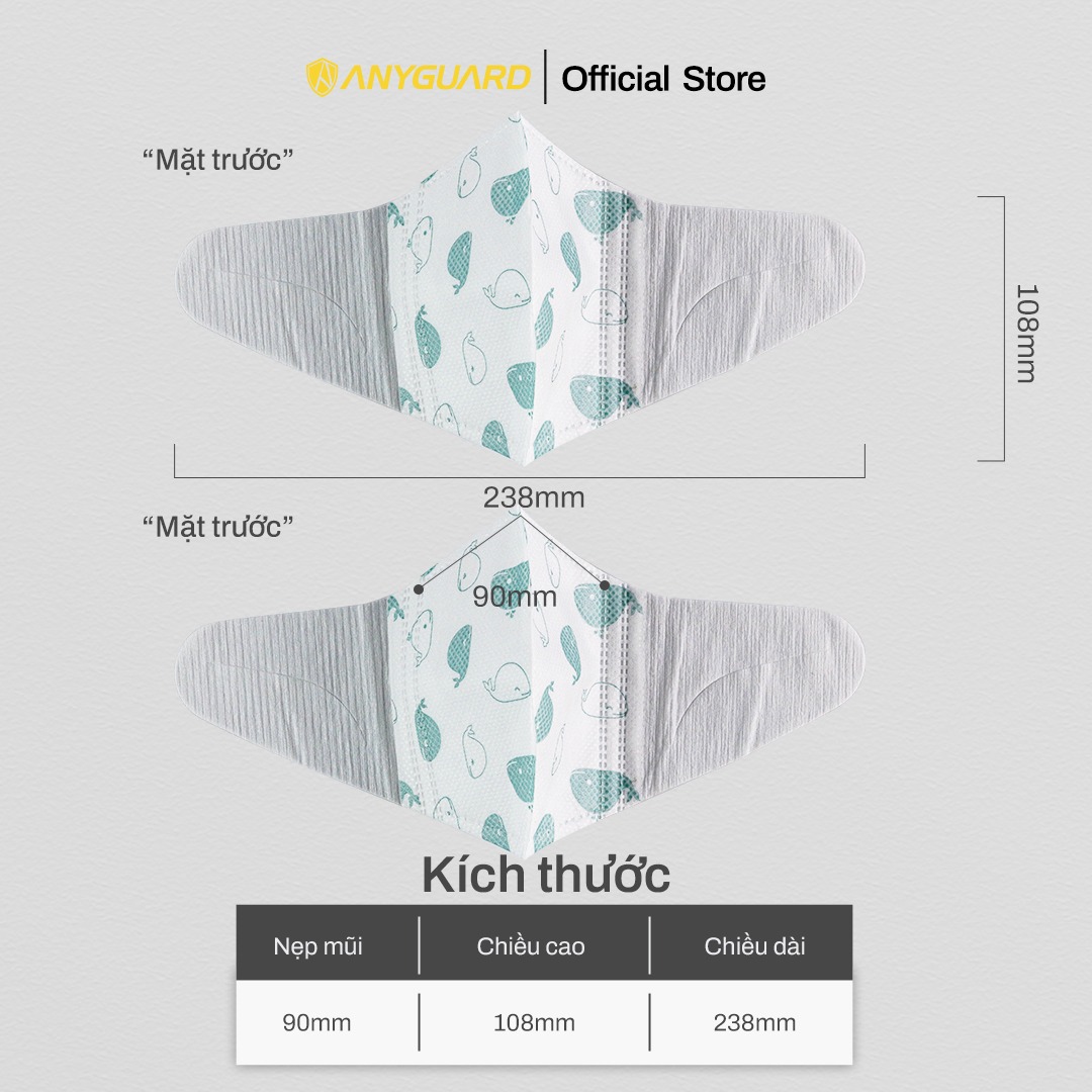 ComBo Khẩu Trang Trẻ Em Hàn Quốc Form 2D Anyguard Chính Hãng - Quai Đeo Siêu Đàn Hồi - 베이비 마스크 - Face Mask For Kids - ISO 9001:2015, ISO 13485:2016, QCVN 01:2017/BTC