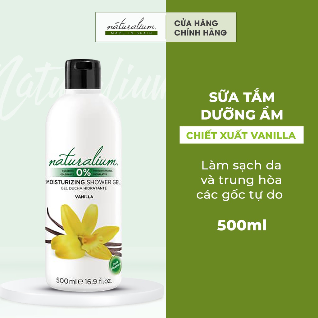 Sữa tắm dưỡng ẩm NATURALIUM hương hoa vani 500ml giúp loại bỏ bụi bẩn, dưỡng ẩm & làm sáng da