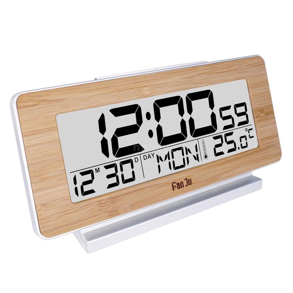 Đồng Hồ Báo Thức Kỹ Thuật Số Bằng Gỗ Có Màn Hình Lcd Hiển Thị Nhiệt Độ C / F