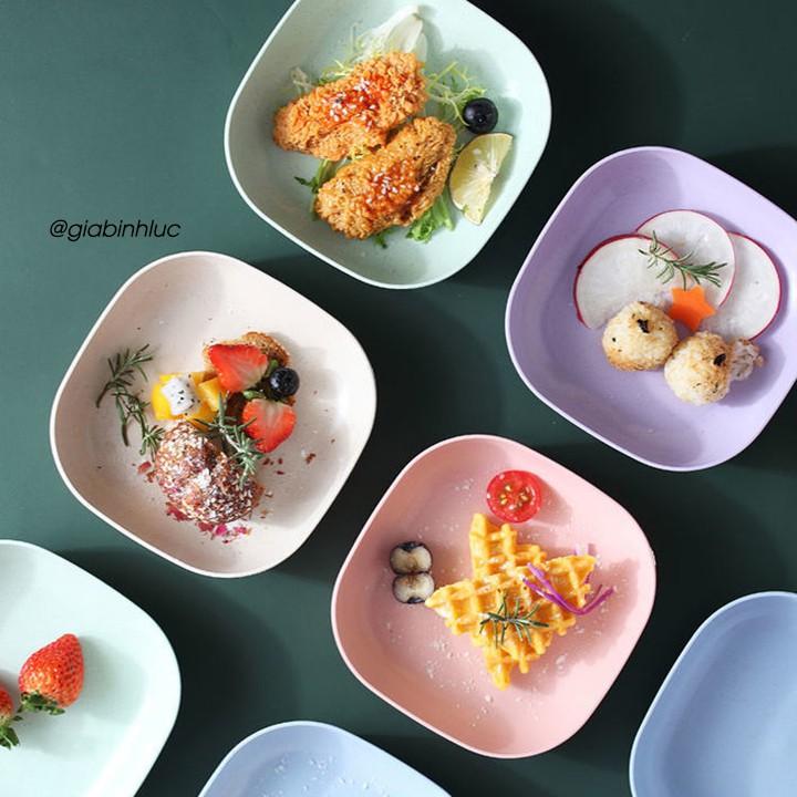 COMBO 8 đĩa lúa mạch sâu lòng màu Pastal siêu xinh, đĩa lúa mạch hình vuông đựng thức ăn hoa quả bánh kẹo đa năng, TIỆN