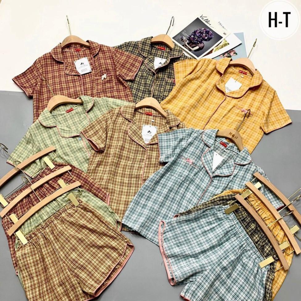 Pijama -Bộ Đồ Mặc Nhà Chất Đũi Xước Quần Đùi Họa Tiết KA Rô