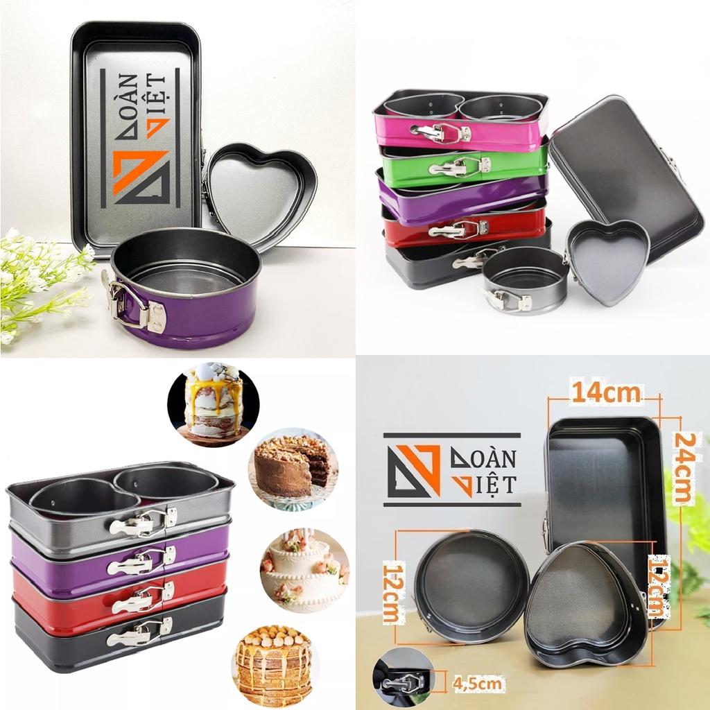 SẮC MÀU với Bộ Khuôn Gài Chống dính Hình TIM TRÒN CHỮ NHẬT. Khuôn Bánh Bông Lan KHUÔN GÀI ĐẾ RỜI Thép Carbon Không Dính