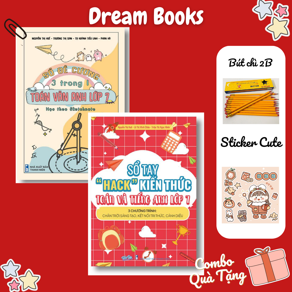 Sách - Combo Sổ Tay Hack Kiến Thức Toán Anh 7 & Đề Cương Toán Văn Anh 7 Học Theo SKETCHNOTE