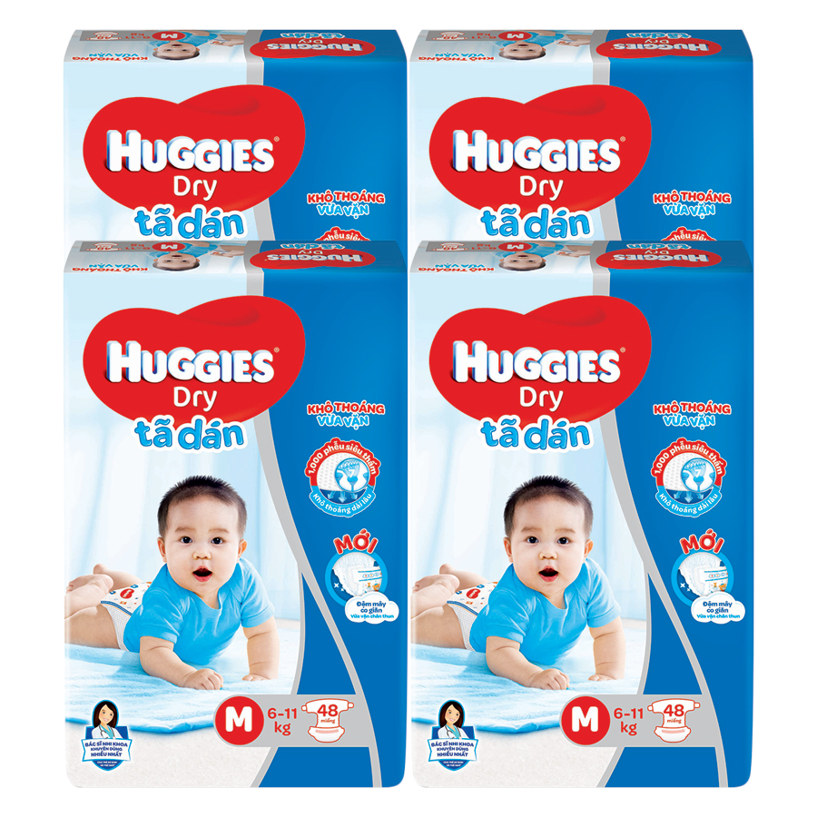 Combo 4 Gói Tã Dán Huggies Dry Gói Đại M48 (48 Miếng)