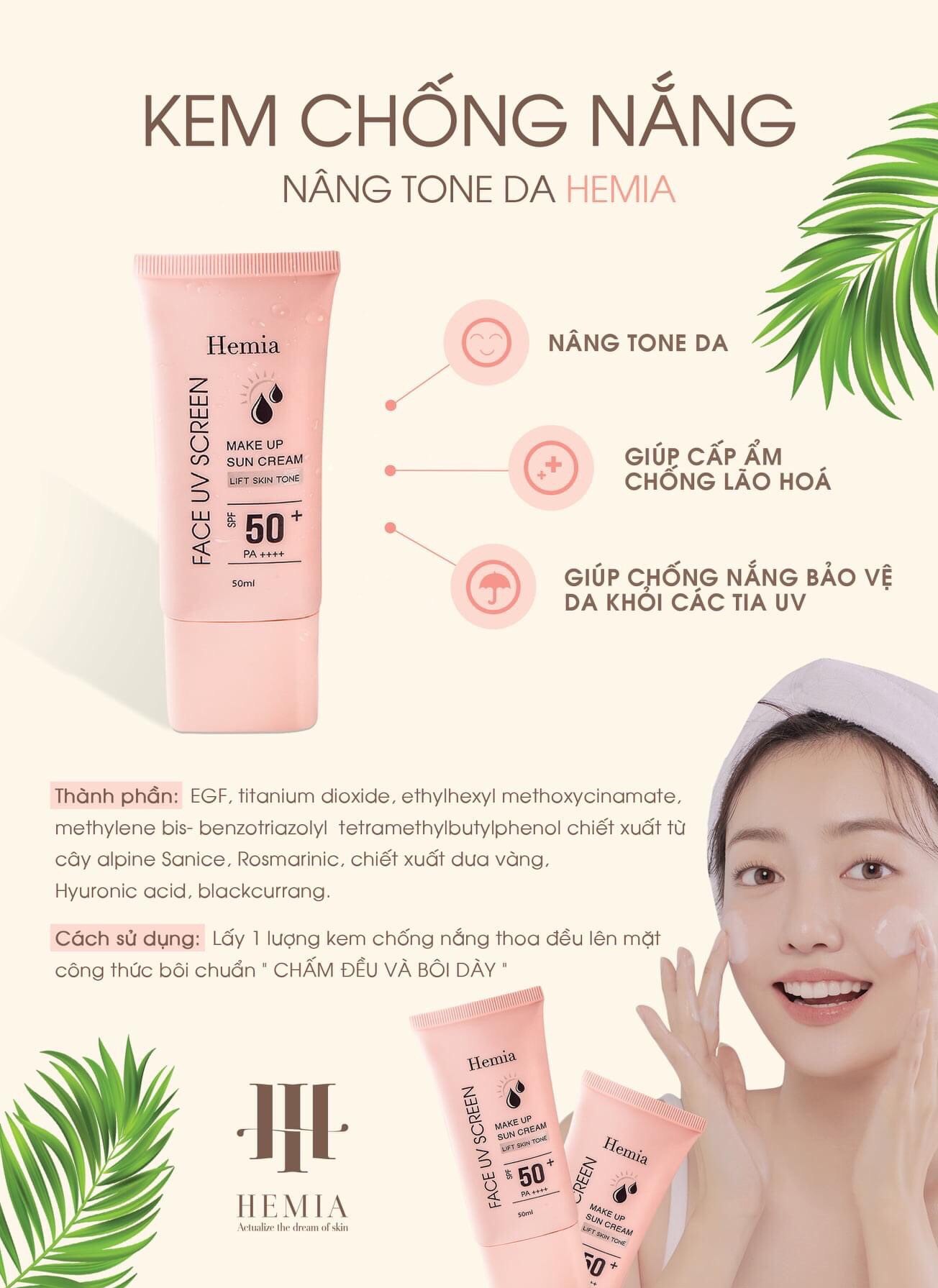 Combo 4 Món Dưỡng Da Chống Nắng Cho Mặt Và Body Vào Hè Cho Phái Đẹp Đến Từ Hemia Hàn Quốc