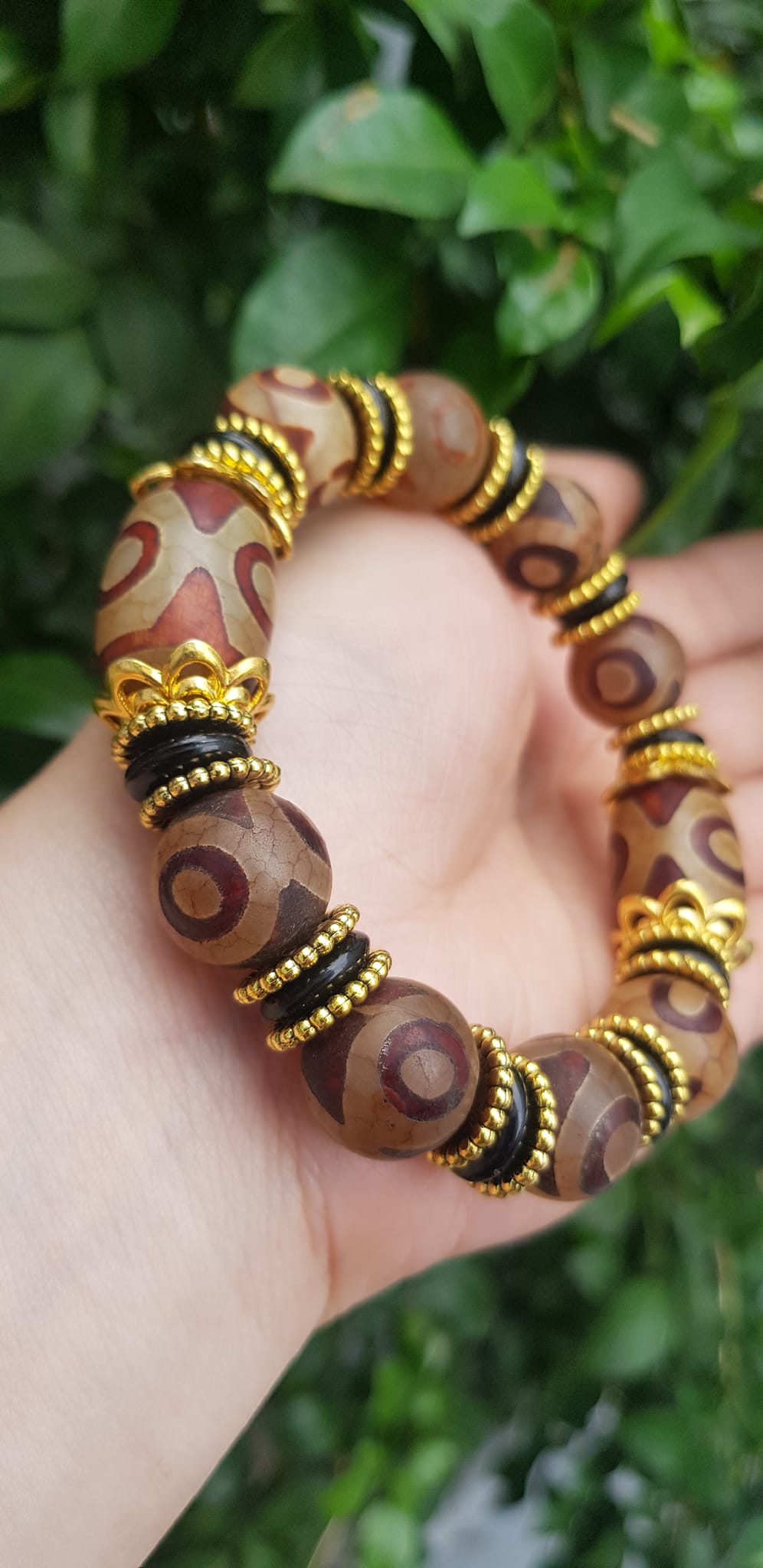 ️Vòng tay nam mã não tây tạng nâu 3 mắt kiểu Size vòng 14mm đẹp Ý nghĩa mang năng lượng tích cực may mắn cát tường cho gia chủ ạ