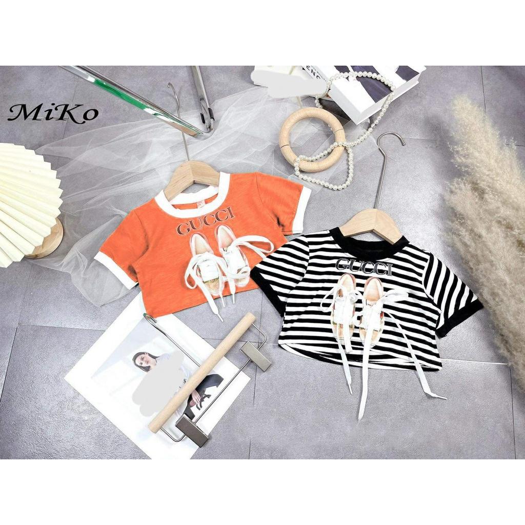 Áo thun croptop phong cách cho bé gái phối đồ hình đôi giày mẫu mới nhất từ 12-35kg chất cotton mềm mát