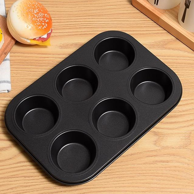 Khay Nướng Bánh Cupcake DỤNG CỤ Khuôn Muffin 6 Bánh Chống Dính Cao Cấp MÀU ĐEN - TRAY6MUFFD