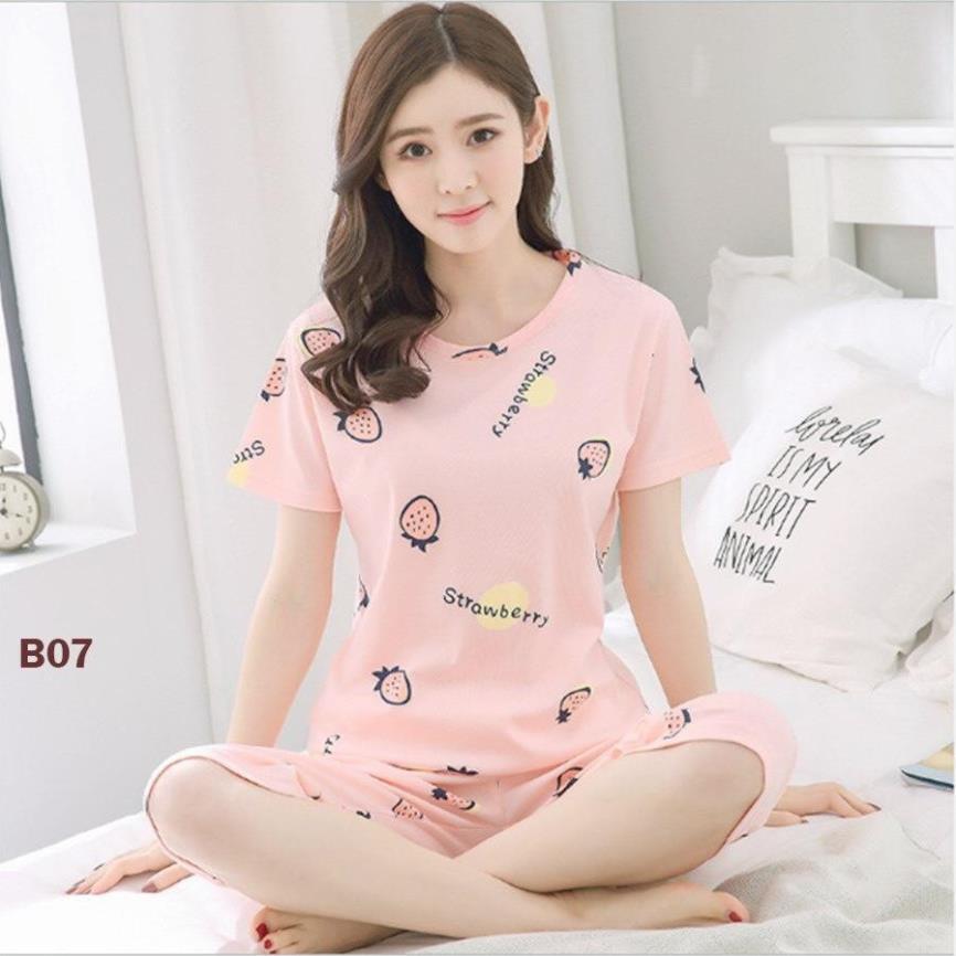 {Mã giảm giá + Hổ trợ Ship} Đồ bộ nữ, thun Cotton 100% chống tia UV cực mát, đủ size, 42-70kg, Hình dâu B07