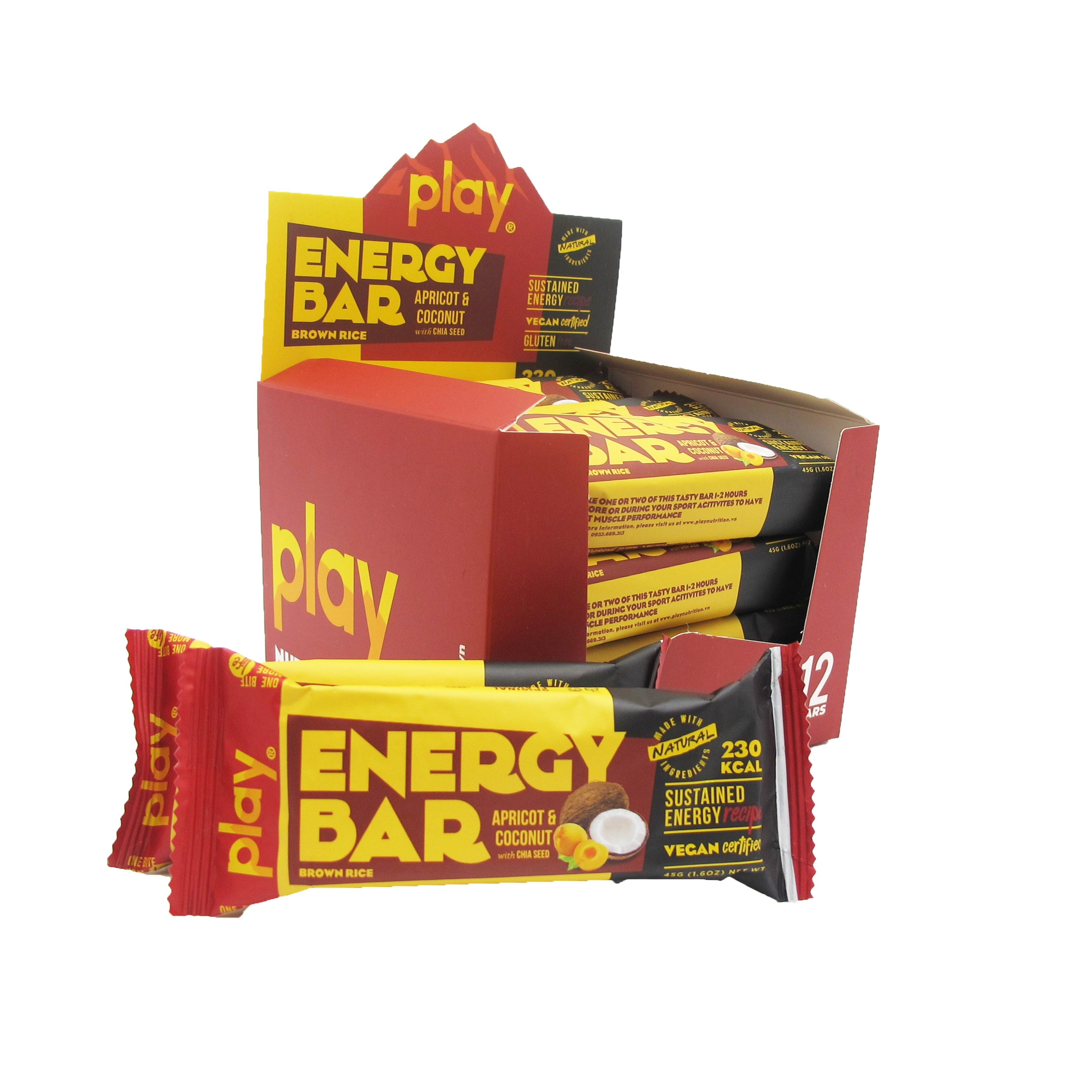 Hộp 12 Thanh Năng Lượng PLAY Vị Mơ Sấy Dừa Khô – PLAY Energy Bar Apricot &amp; Coconut