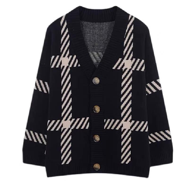 MS777 Áo khoác len cardigan kẻ Hàn Quốc thu đông
