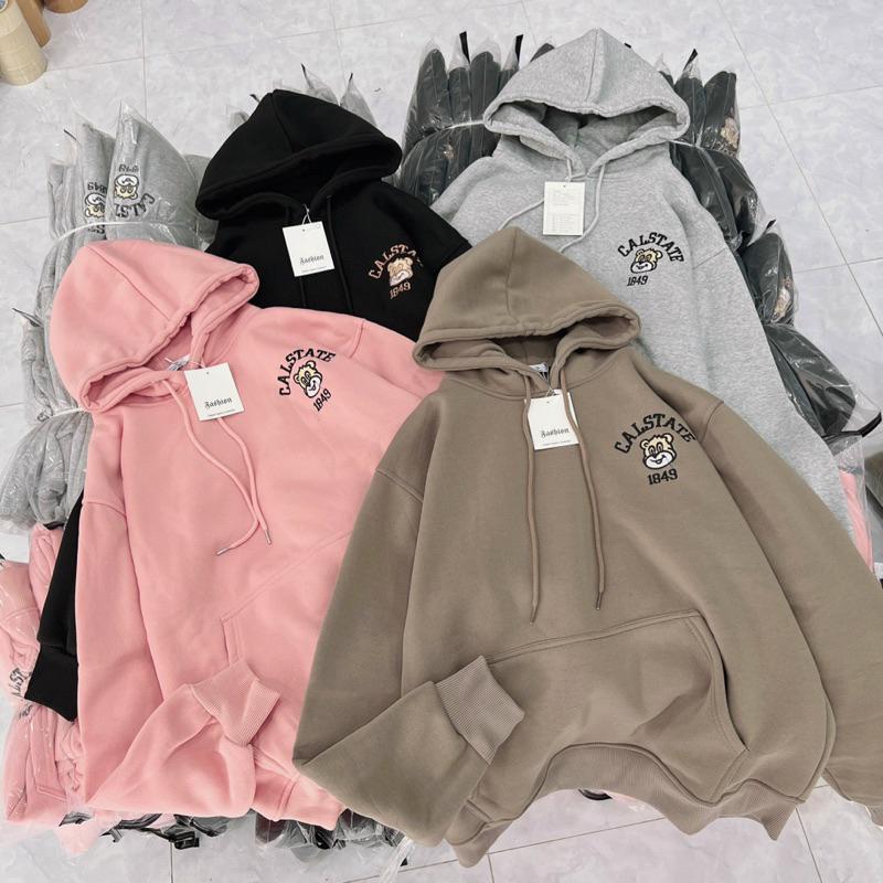 Áo khoác nữ chống nắng Hoodie Oversize Nỉ Dệt Logo Gấu Thêu 1849 đẹp cá tính hàng rất đẹp-A2120 - Xám Gấu 1849