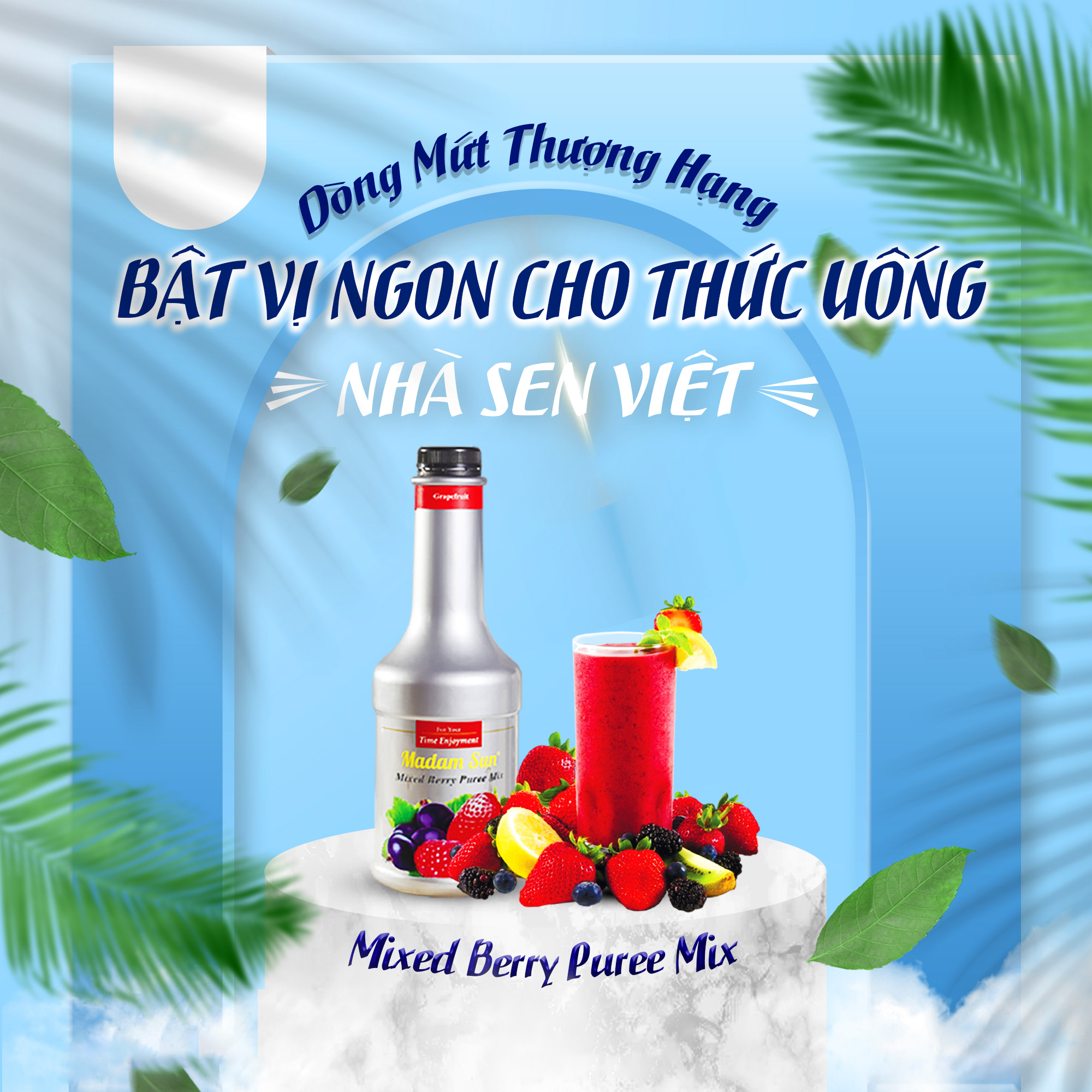 Mứt Madamsun hỗn hợp quả mọng (Mixed Berry Puree Mix) chai 1L - Hàng nhập khẩu Malaysia