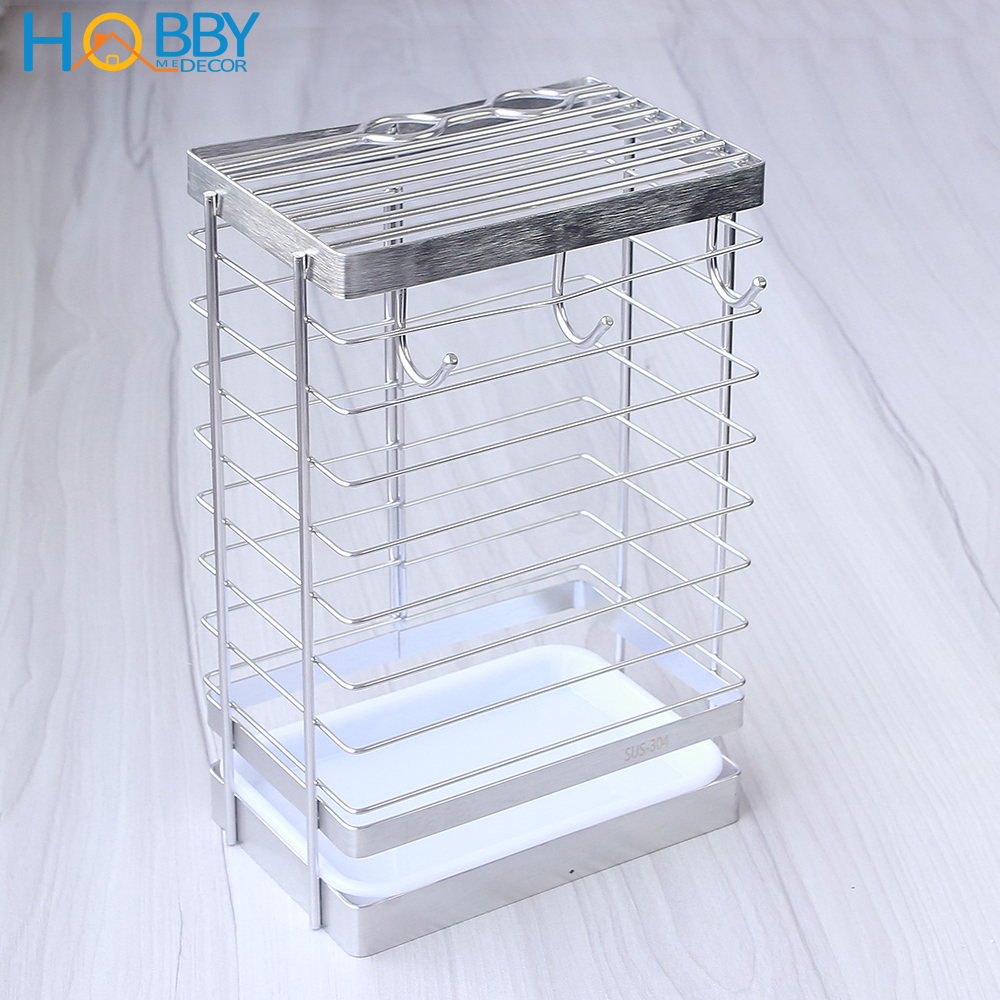 Khay cắm dao kéo Inox 304 Hobby DD3M kèm 3 móc treo và khay hứng nước - không rỉ sét