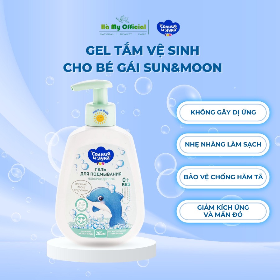 Gel tắm &amp; Dung dịch vệ sinh cho bé Sun &amp; Moon 265ml (chim cánh cụt)