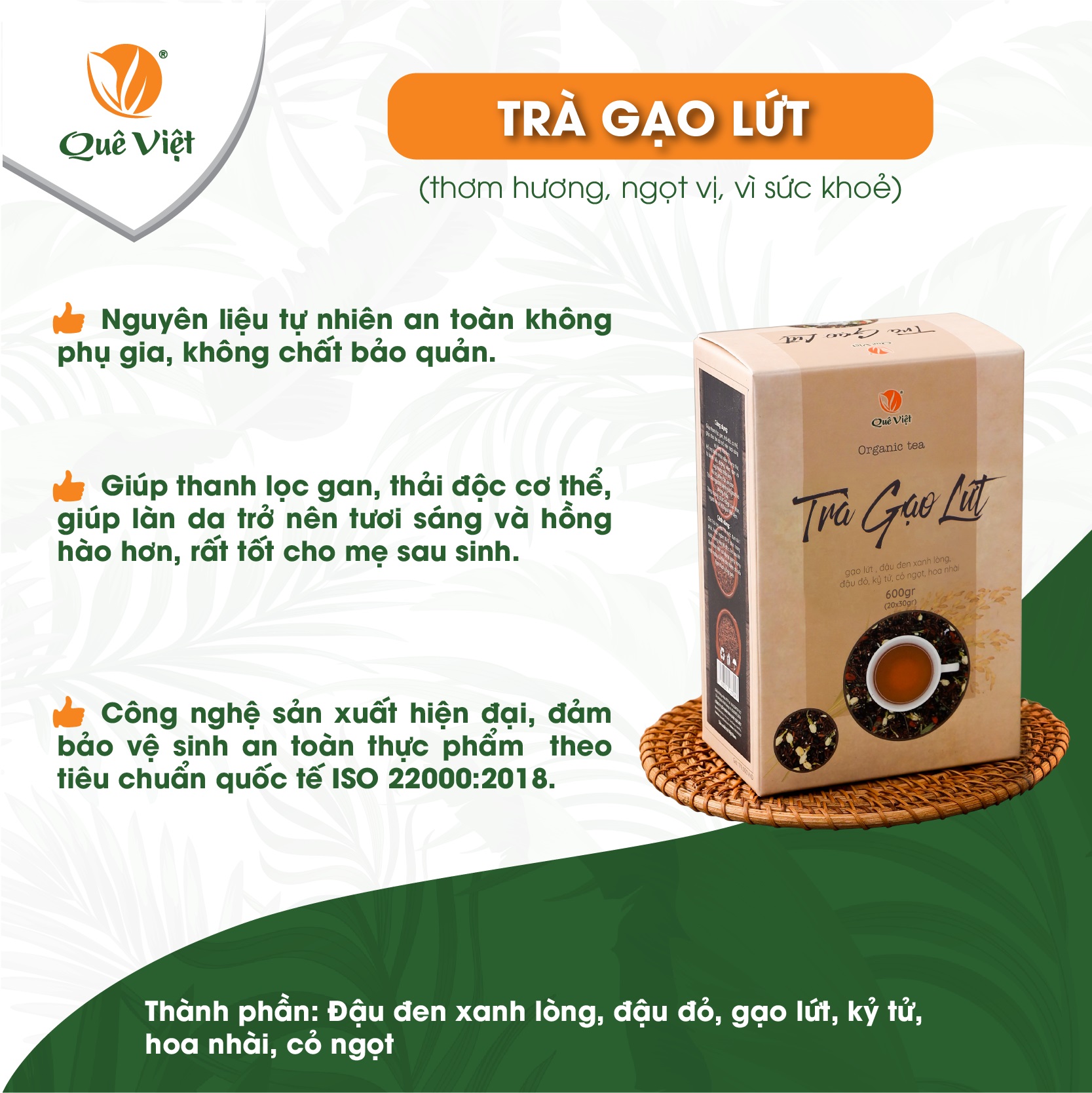 Combo Trà gạo lứt và Ngũ cốc giảm cân ăn kiêng Quê Việt nguyên liệu tự nhiên an toàn 