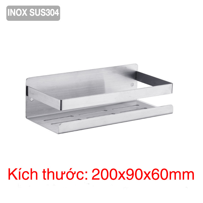 Kệ gia vị Inox 304 dán tường gạch men - có keo dán Sealant Fix -không rỉ sét, đựng được nhiều đồ dùng nhà bếp - 3 kích thước - HOBBY KGVD20 , KGVD23, KGVD28 - hàng chính hãng 