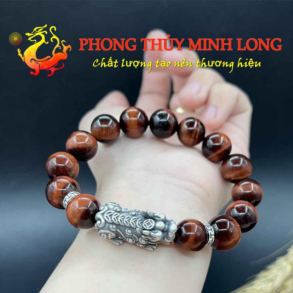 Vòng đá mắt hổ Đỏ Nâu chất lượng 5A mix Tỳ Hưu bạc Thái hợp mệnh Hỏa và Thổ