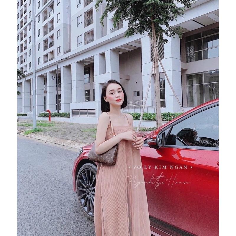 Đầm 2 dây dập ly cột nơ lưng